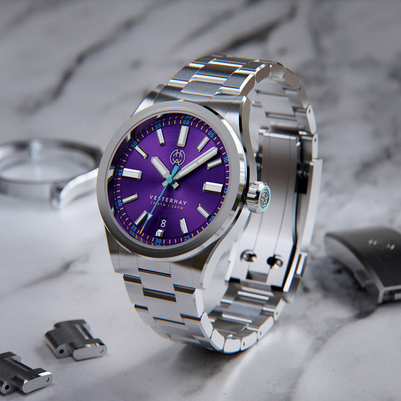 Henry Archer Vesterhav Slim Automatic Watch with Polaris Purple Dial #HAC-VES-PPU-3LI