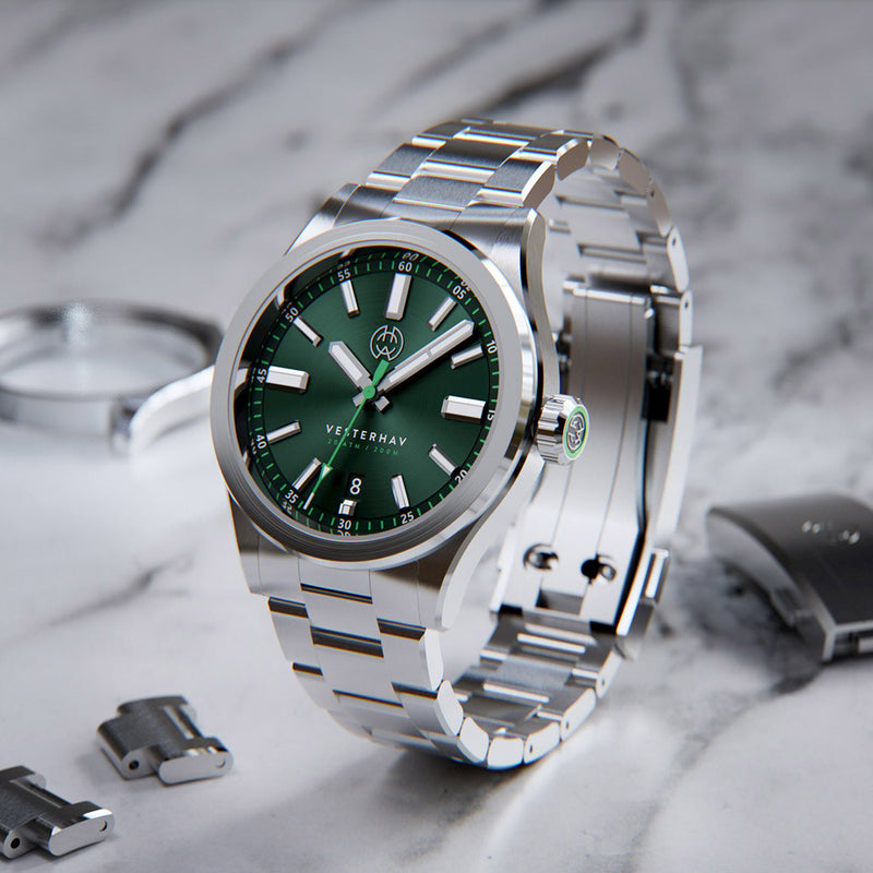 Henry Archer Vesterhav Slim Automatic Watch with Green Tide Dial #HAC-VES-TDE-3LI