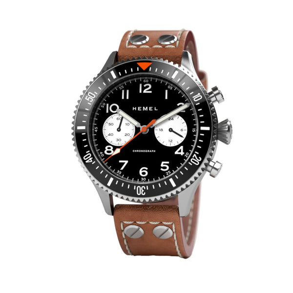 HEMEL Panda Meca-Quartz Chronograph Watch with 60-Minute Ceramic Bezel and Sapphire Crystal #HF12