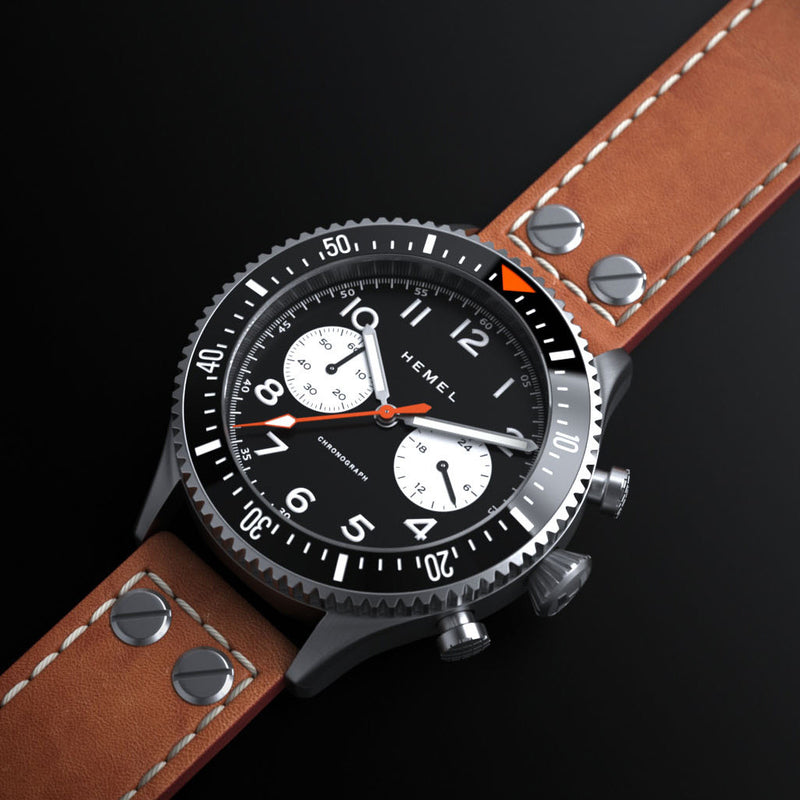HEMEL Panda Meca-Quartz Chronograph Watch with 60-Minute Ceramic Bezel and Sapphire Crystal #HF12