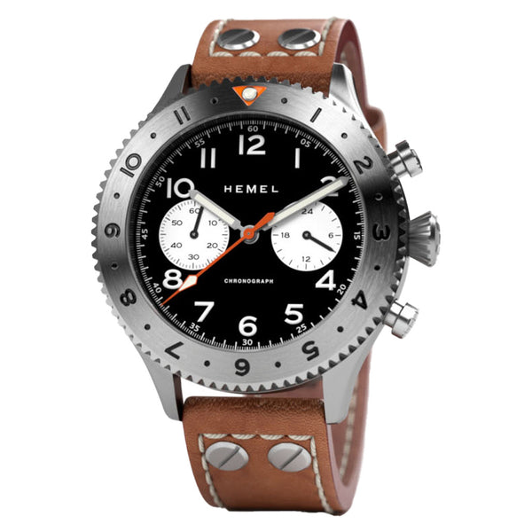HEMEL Panda Date, 24 Meca-Quartz Chronograph Watch with GMT Bezel and Sapphire Crystal #HF13