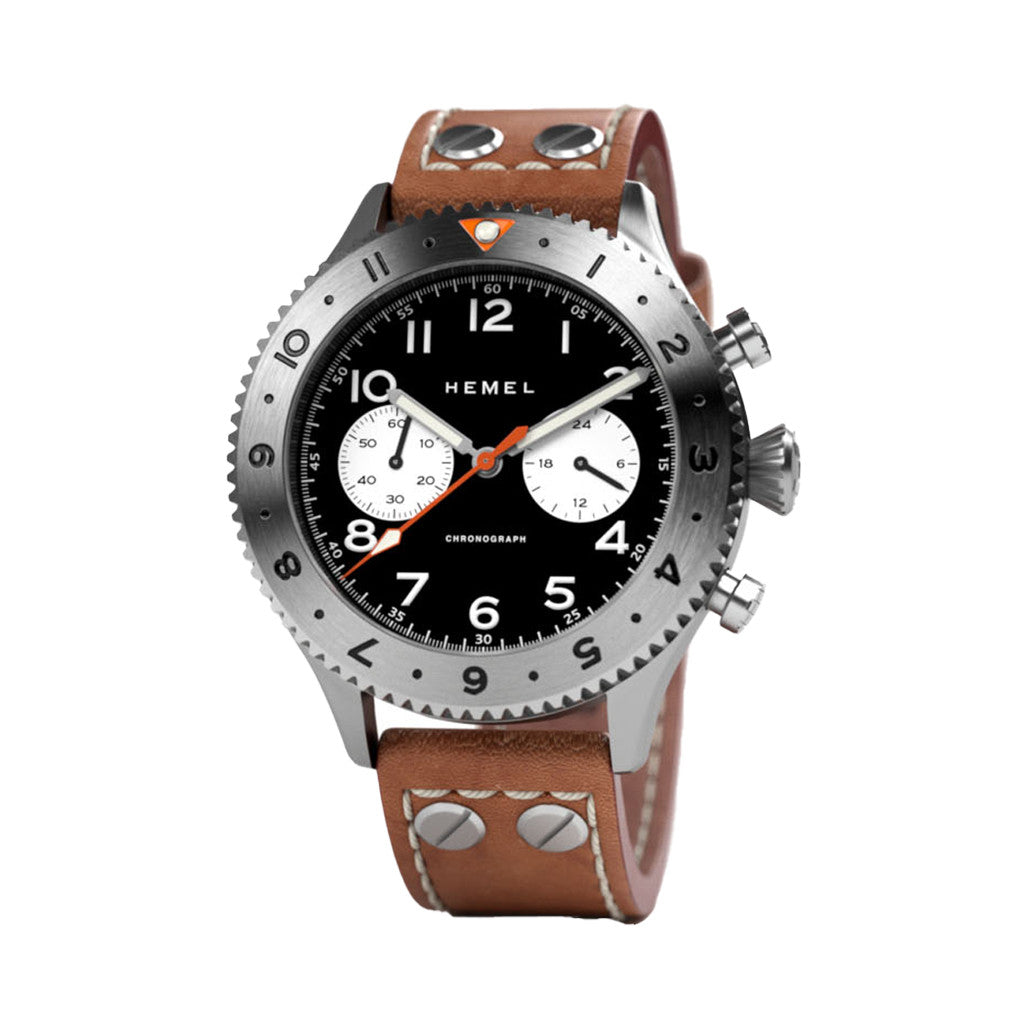 HEMEL Panda Date Quartz Chronograph with GMT Bezel Watch #HF13