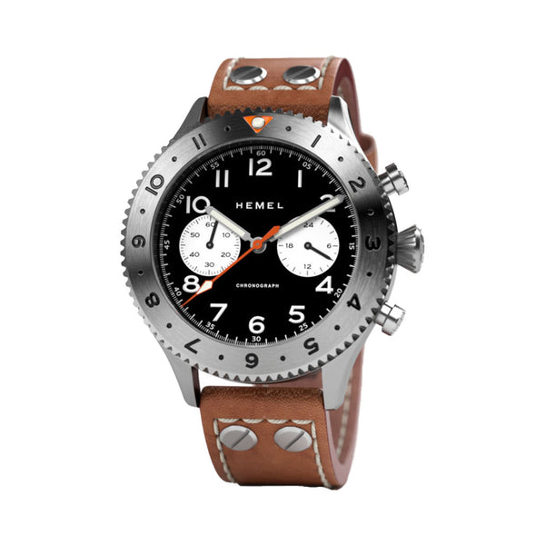 HEMEL Panda Date, 24 Meca-Quartz Chronograph Watch with GMT Bezel and Sapphire Crystal #HF13
