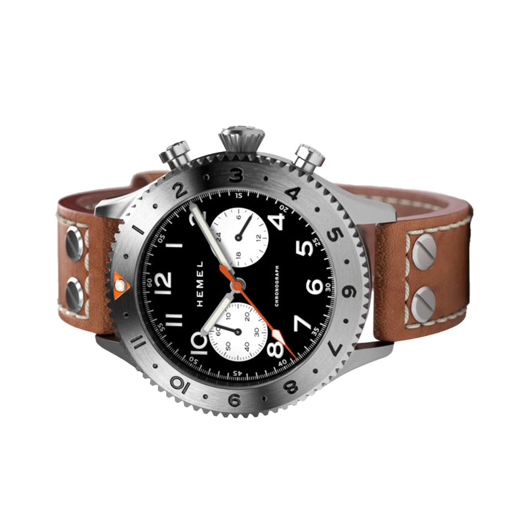HEMEL Panda Date Quartz Chronograph with GMT Bezel Watch #HF13