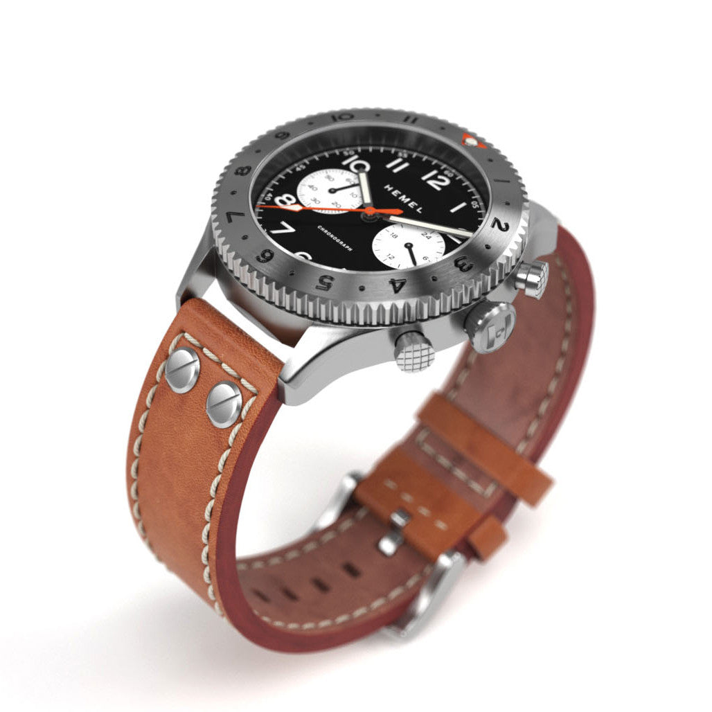 HEMEL Panda Date Quartz Chronograph with GMT Bezel Watch #HF13