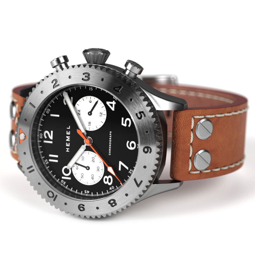 HEMEL Panda Date Quartz Chronograph with GMT Bezel Watch #HF13