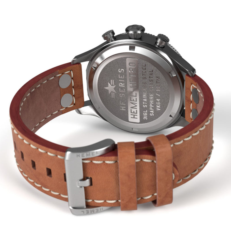 HEMEL Panda Date, 24 Meca-Quartz Chronograph Watch with GMT Bezel and Sapphire Crystal #HF13