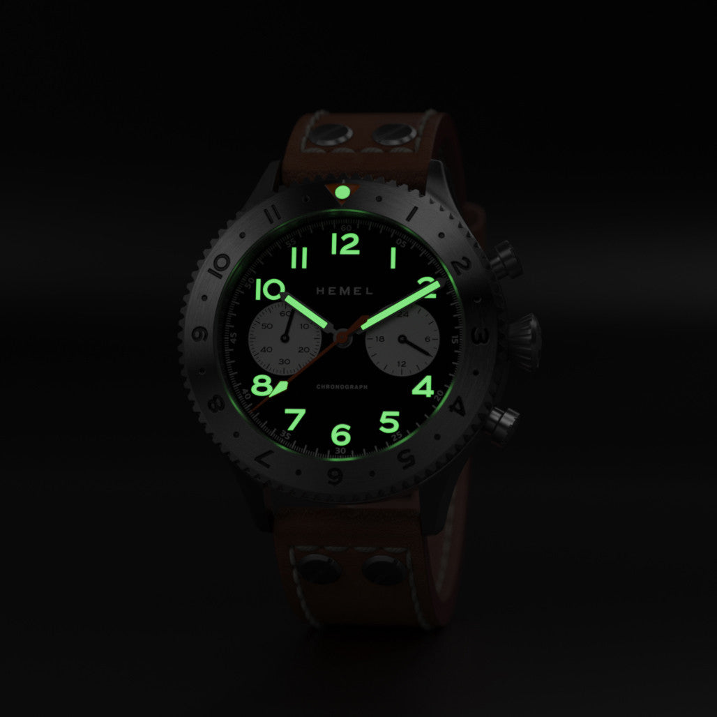 HEMEL Panda Date Quartz Chronograph with GMT Bezel Watch #HF13