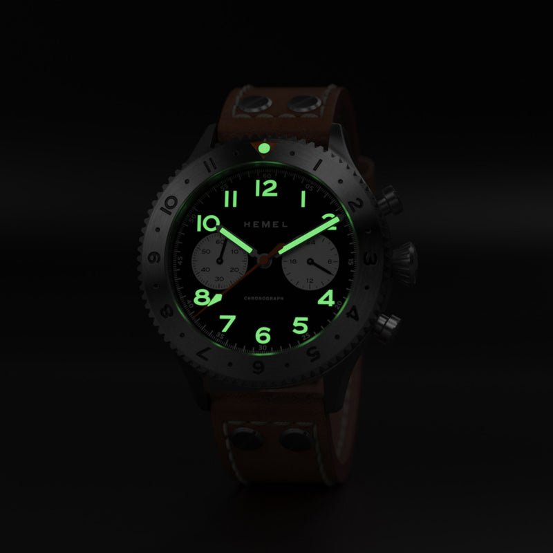 HEMEL Panda Date, 24 Meca-Quartz Chronograph Watch with GMT Bezel and Sapphire Crystal #HF13