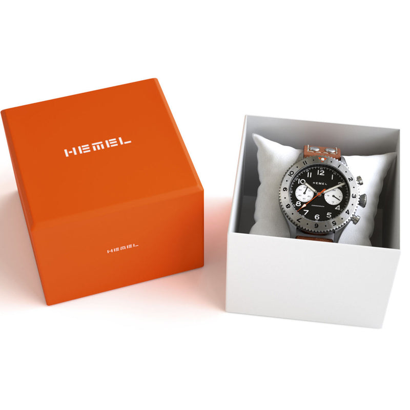 HEMEL Panda Date, 24 Meca-Quartz Chronograph Watch with GMT Bezel and Sapphire Crystal #HF13