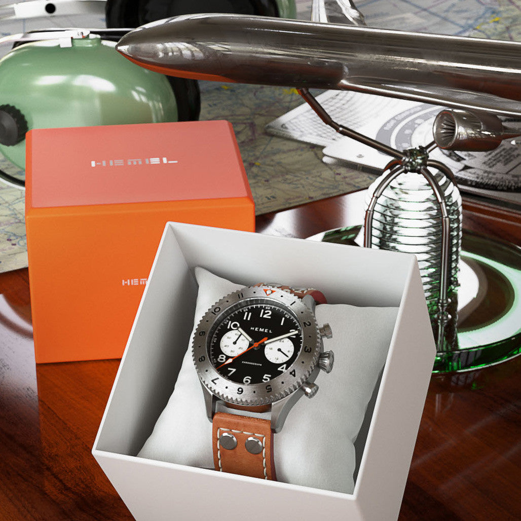 HEMEL Panda Date Quartz Chronograph with GMT Bezel Watch #HF13