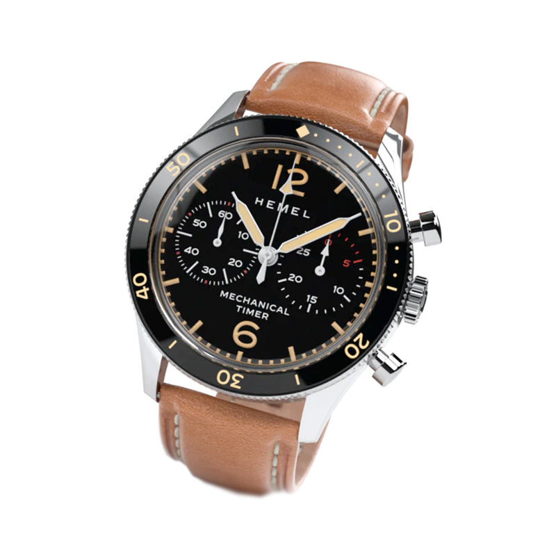 HEMEL Air Defense Mechanical Chronograph with Black Dial #HF22 tilt
