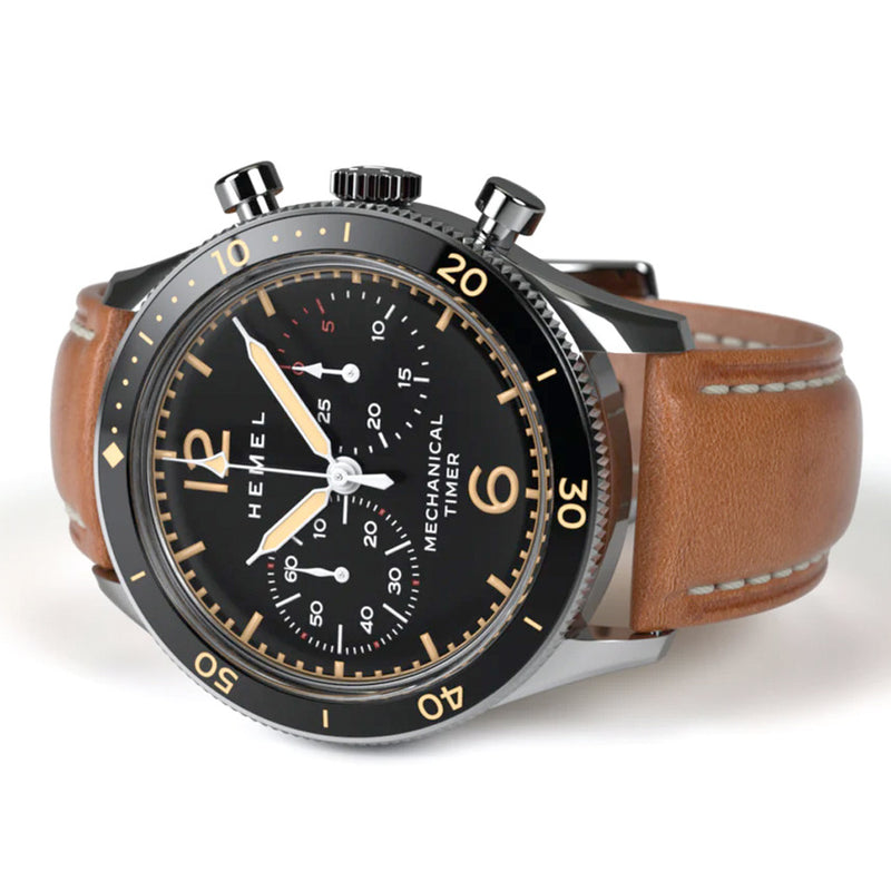 HEMEL Air Defense Mechanical Chronograph with Black Dial #HF22 side