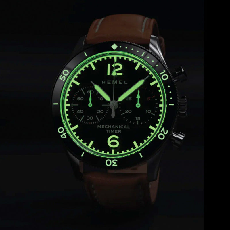 HEMEL Air Defense Mechanical Chronograph with Black Dial #HF22 lume