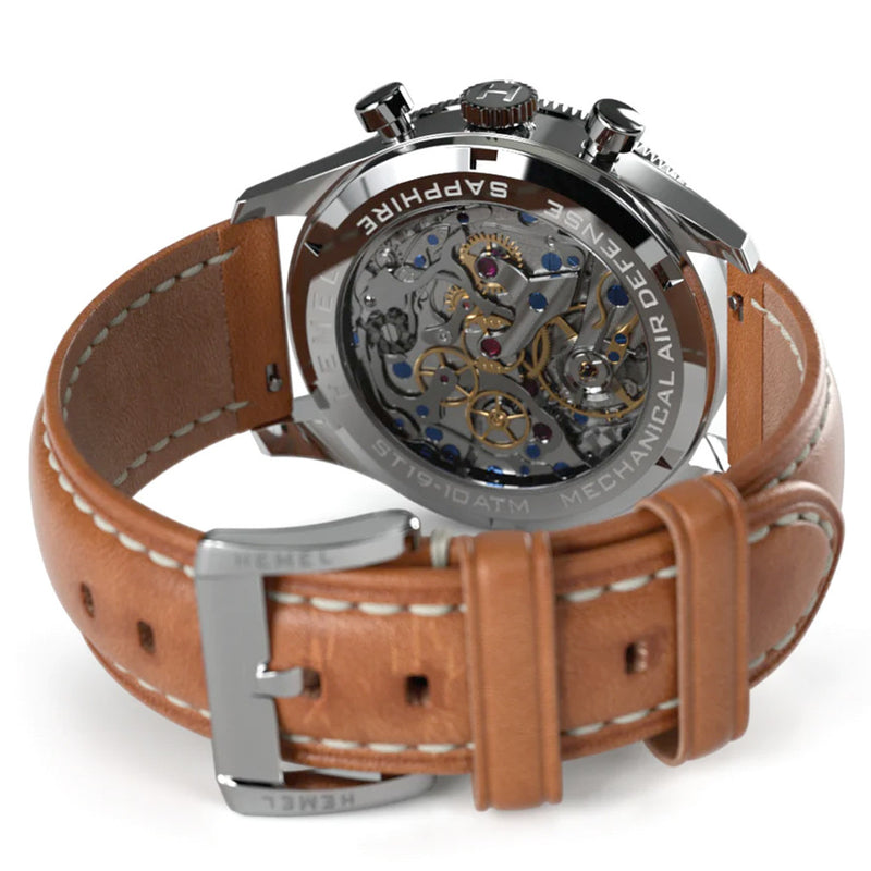 HEMEL Air Defense Mechanical Chronograph with Full Lume Dial #HF22IV back
