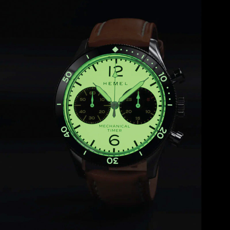 HEMEL Air Defense Mechanical Chronograph with Full Lume Dial #HF22IV lume