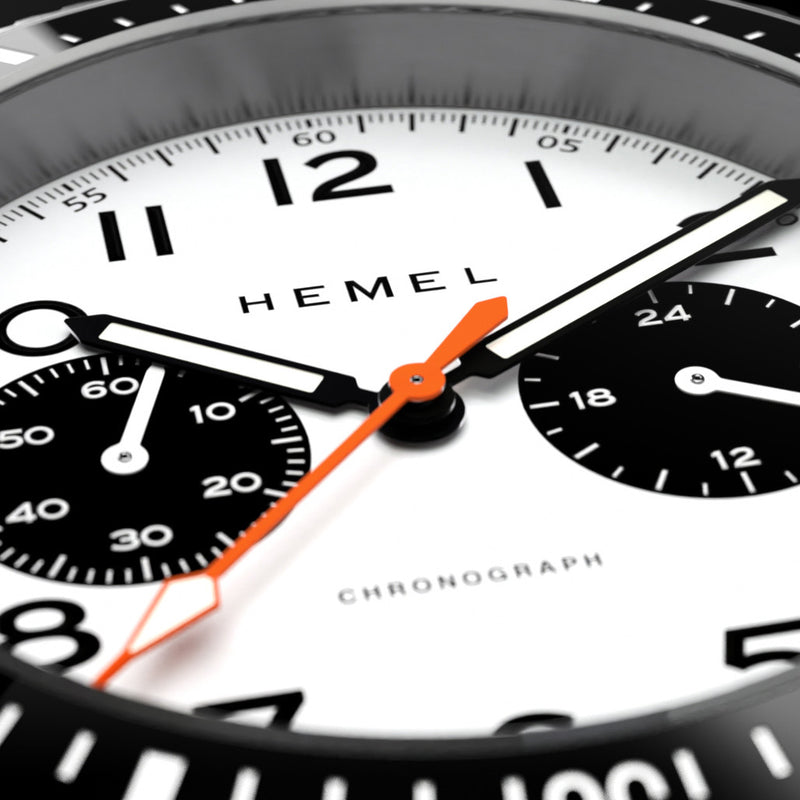 HEMEL Meca-Quartz Chronograph Watch with Full Lume Panda Dial #HF28FL zoom dial