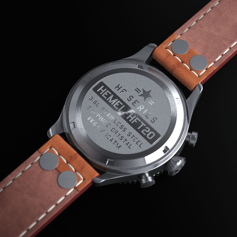 HEMEL Meca-Quartz Chronograph Watch with Full Lume Panda Dial #HF28FL back