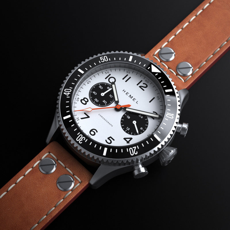 HEMEL Meca-Quartz Chronograph Watch with Full Lume Panda Dial #HF28FL front
