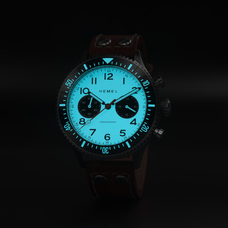 HEMEL Meca-Quartz Chronograph Watch with Full Lume Panda Dial #HF28FL lume