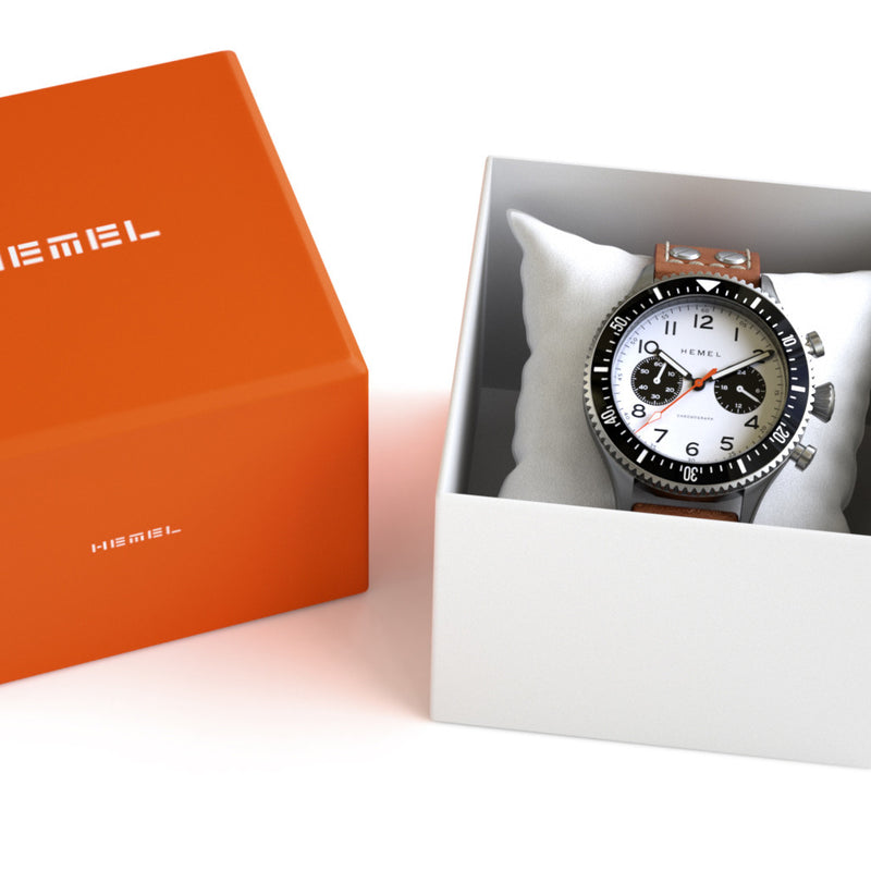 HEMEL Meca-Quartz Chronograph Watch with Full Lume Panda Dial #HF28FL box