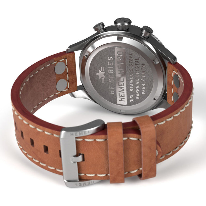 HEMEL Meca-Quartz Chronograph Watch with Full Lume Dial #HF3FL back