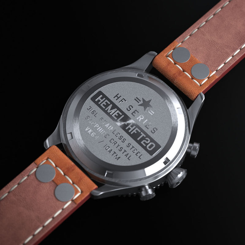 HEMEL Meca-Quartz Chronograph Watch with Full Lume Dial #HF3FL back