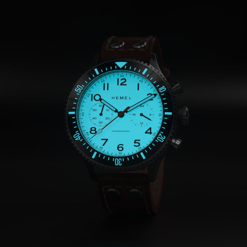 HEMEL Meca-Quartz Chronograph Watch with Full Lume Dial #HF3FL lume