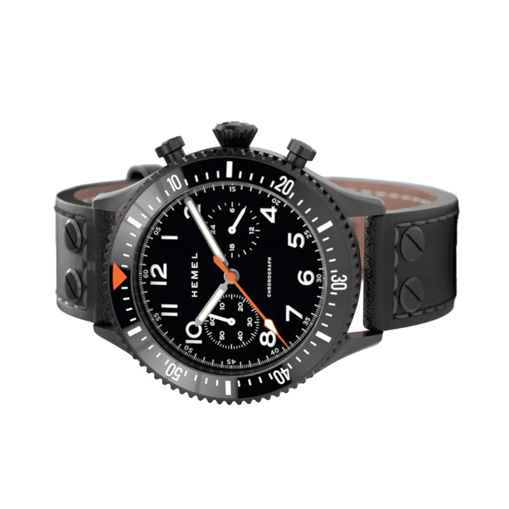 Helheim ブラックメタル　BLACKL HEMEL Mecaquartz Chronograph with 60 Minute Bezel #HF3NO — Long