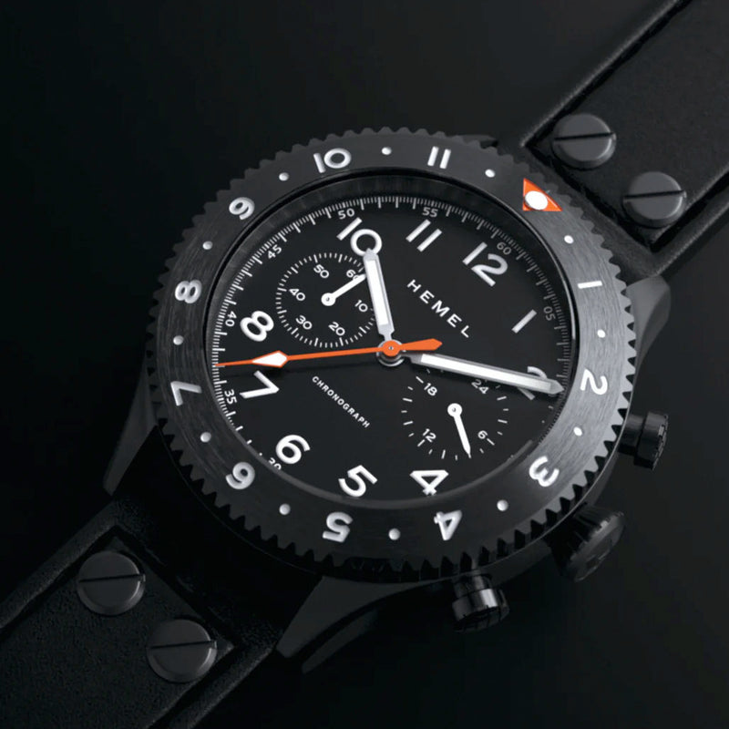 HEMEL Mecaquartz Chronograph Watch with GMT Bezel and Sapphire Crystal #HF4NO