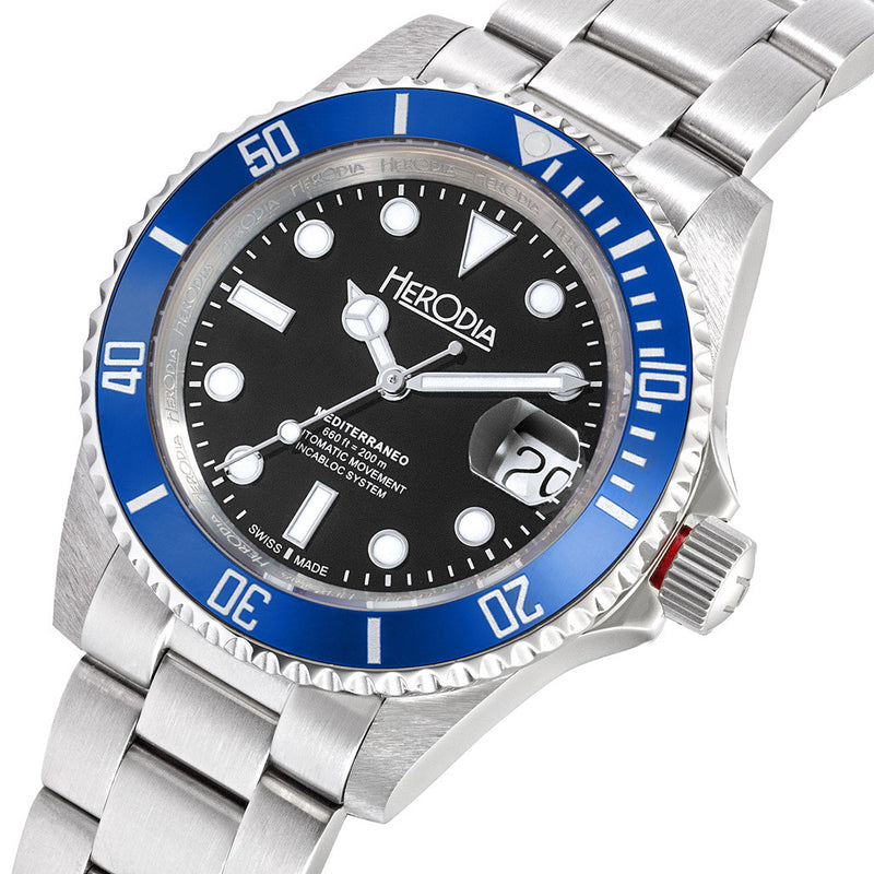 Herodia Mediterraneo Swiss Automatic Dive watch with Black Dial #HMEDSBLBK.AC