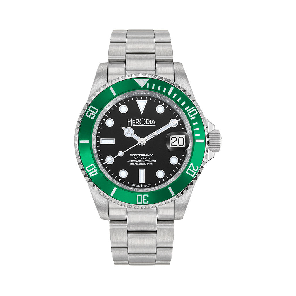 Herodia Mediterraneo Swiss Automatic Dive watch with Black Dial