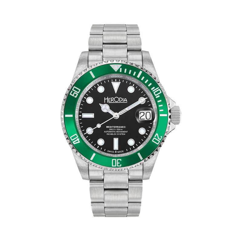 Herodia Mediterraneo Swiss Automatic Dive watch with Black Dial #HMEDSGRBK.AC
