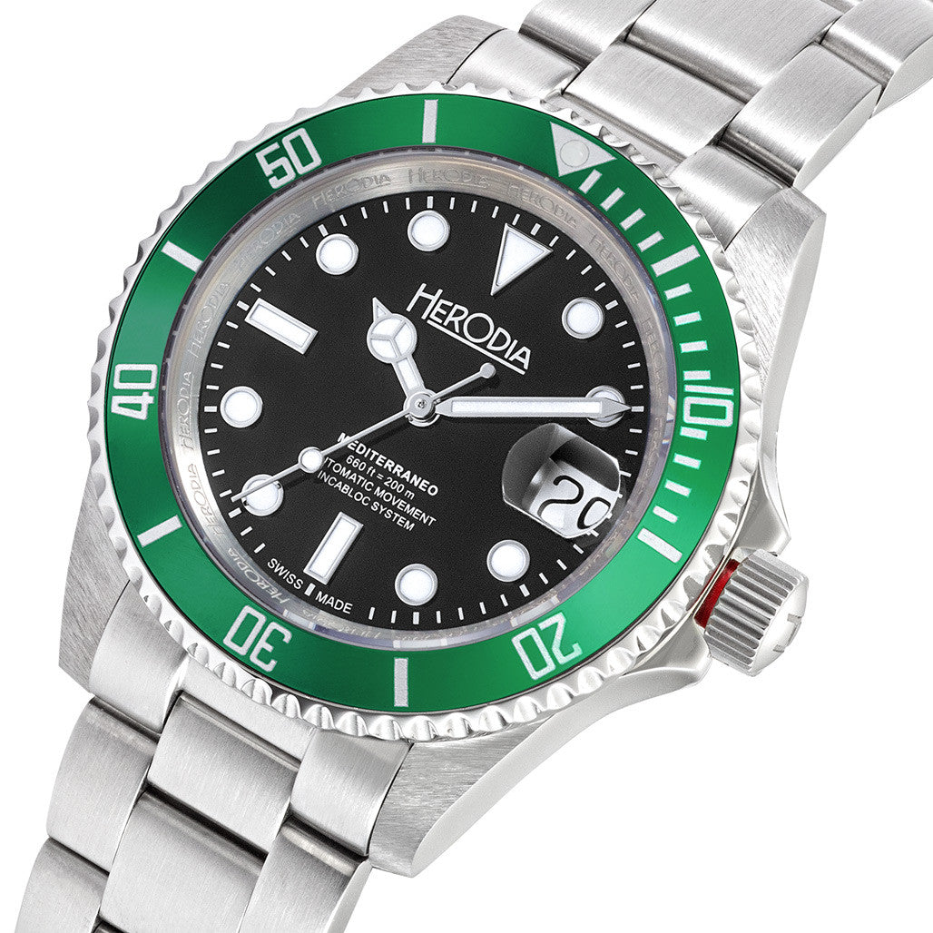Herodia Mediterraneo Swiss Automatic Dive watch with Black Dial