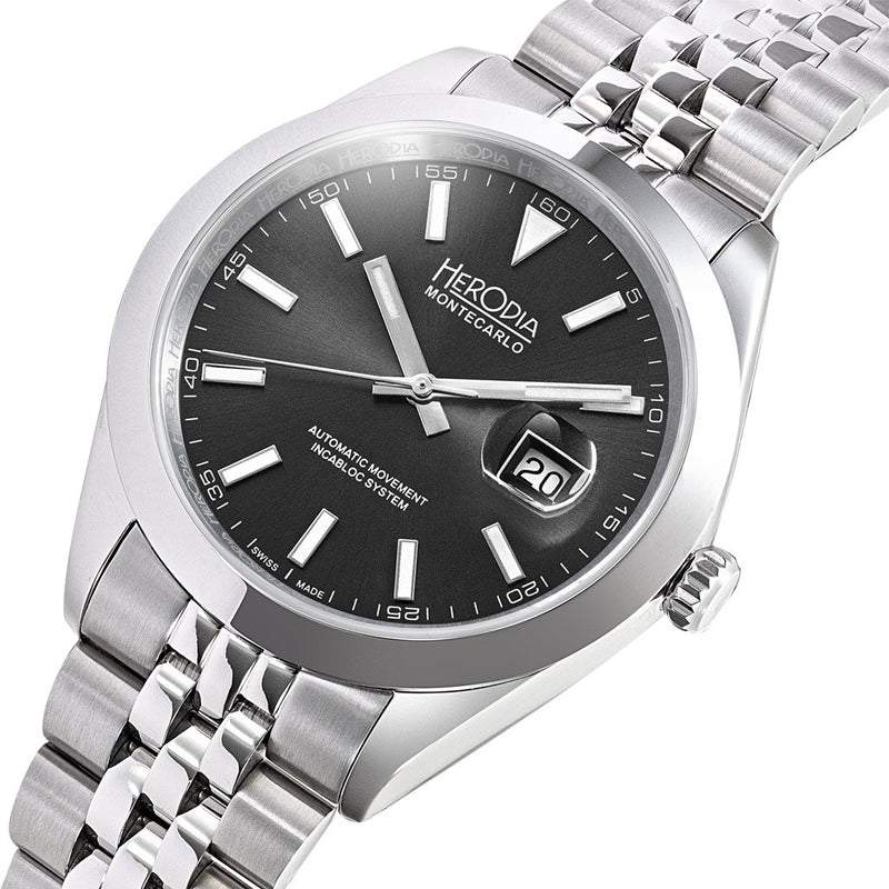 Herodia Monte Carlo Swiss Watch with Matte Black Dial #HMONSDEBK.AC