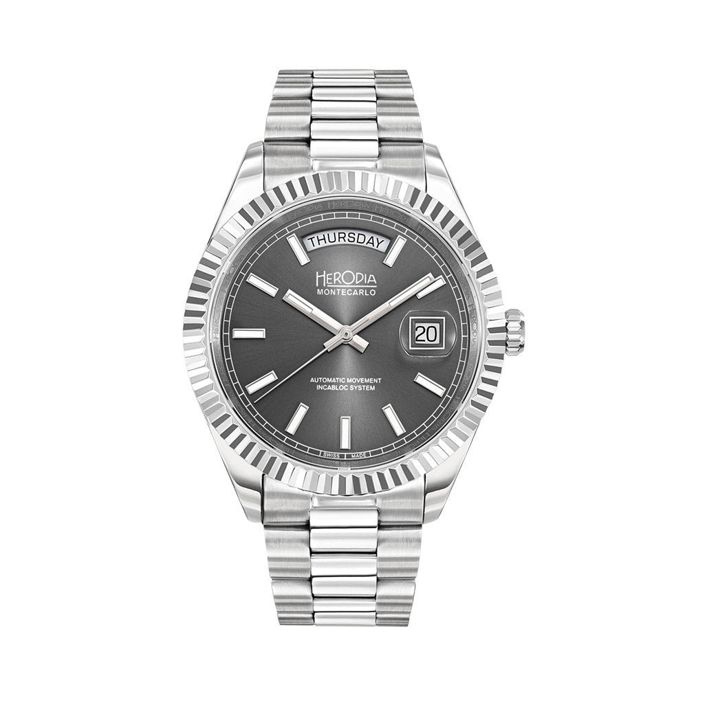 Herodia Monte Carlo Full Day Swiss Watch with Sunburst Anthracite