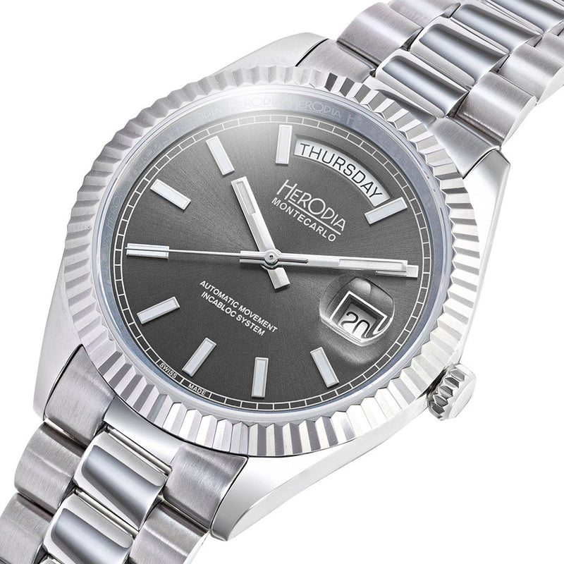 Herodia Monte Carlo Full Day Swiss Watch with Sunburst Anthracite Dial #HMONSDYG.AC