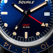 Squale 300 Meter Swiss Automatic GMT-Dive Watch with Blue Dial and Rubber Strap #SUB-39GMTBL.HTB dial