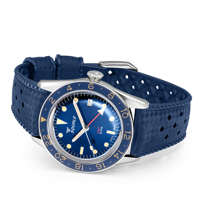 Squale 300 Meter Swiss Automatic GMT-Dive Watch with Blue Dial and Rubber Strap #SUB-39GMTBL.HTB side