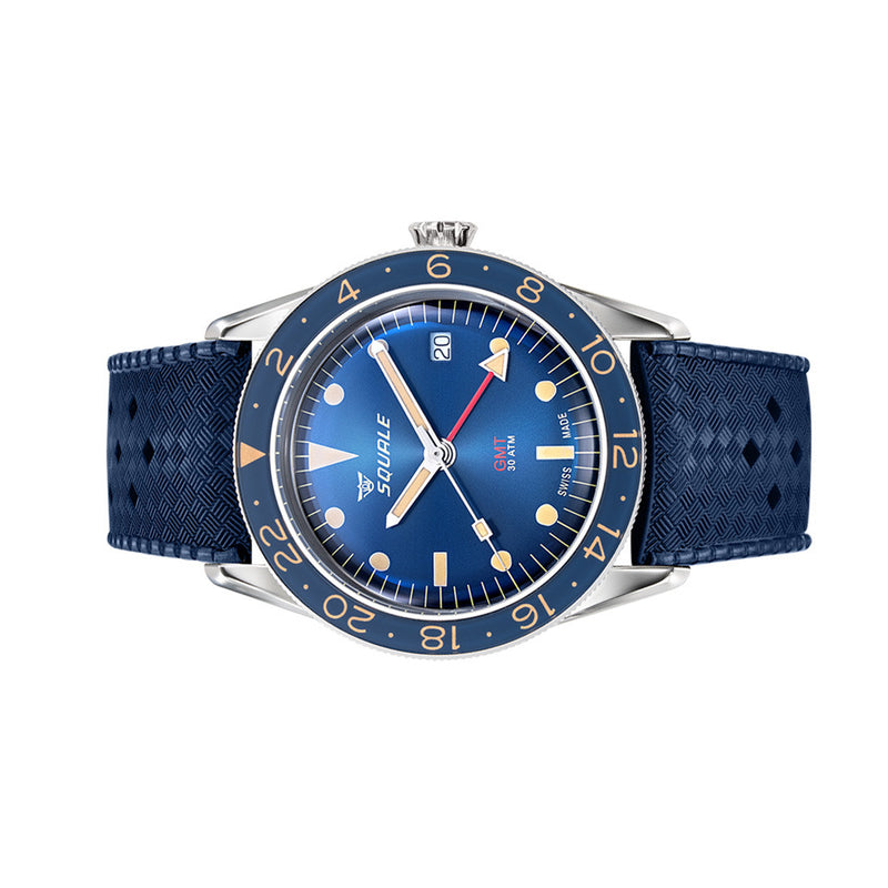 Squale 300 Meter Swiss Automatic GMT-Dive Watch with Blue Dial and Rubber Strap #SUB-39GMTBL.HTB side