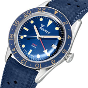 Squale 300 Meter Swiss Automatic GMT-Dive Watch with Blue Dial and Rubber Strap #SUB-39GMTBL.HTB tilt
