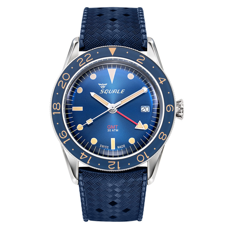 Squale 300 Meter Swiss Automatic GMT-Dive Watch with Blue Dial and Rubber Strap #SUB-39GMTBL.HTB zoom