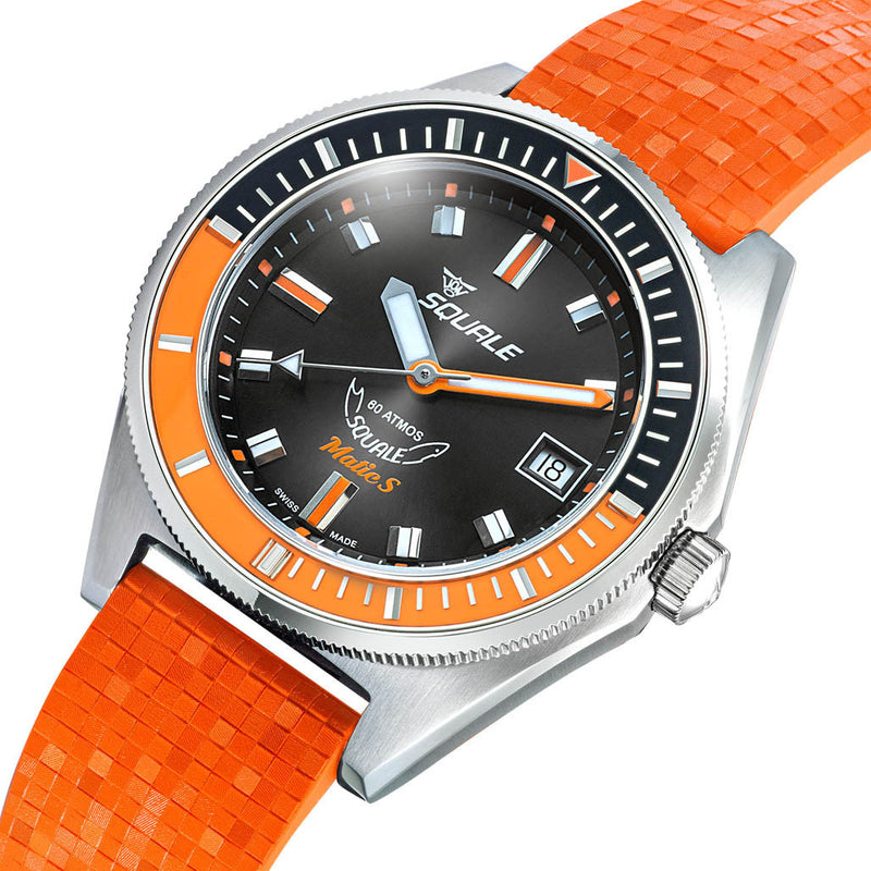 Squale Matic S Black Dial Watch with Mosaic Rubber Strap #MATICBKOBK.MROR
