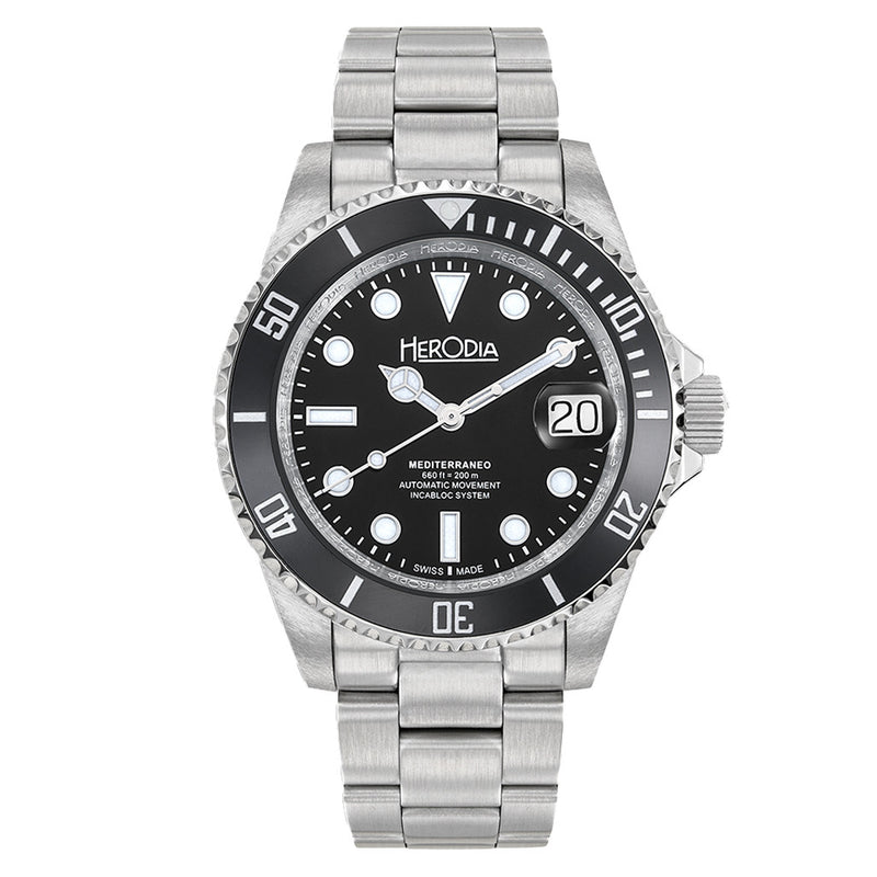 Herodia Mediterraneo Swiss Automatic Dive watch with Black Dial #HMEDSBKBK.AC
