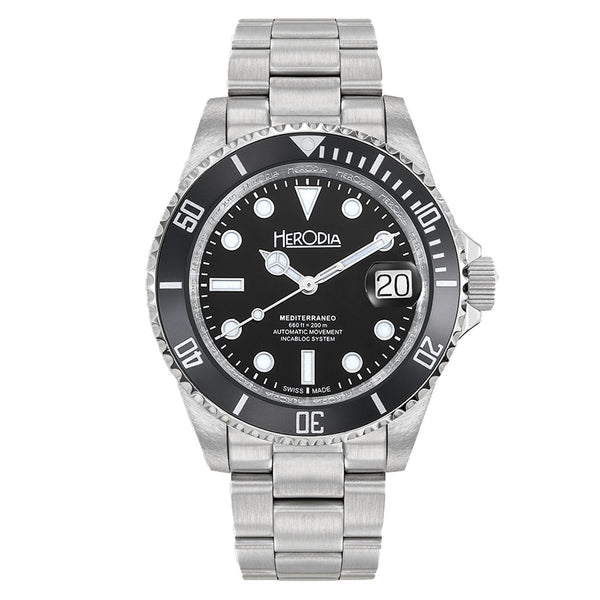 Herodia Mediterraneo Swiss Automatic Dive watch with Black Dial #HMEDSBKBK.AC
