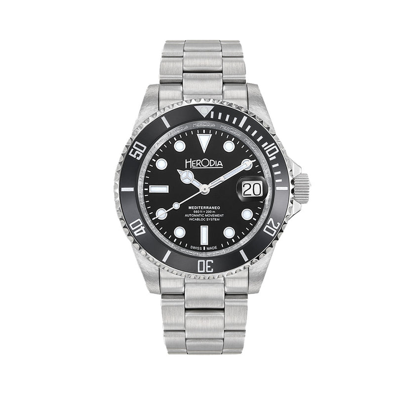 Herodia Mediterraneo Swiss Automatic Dive watch with Black Dial #HMEDSBKBK.AC