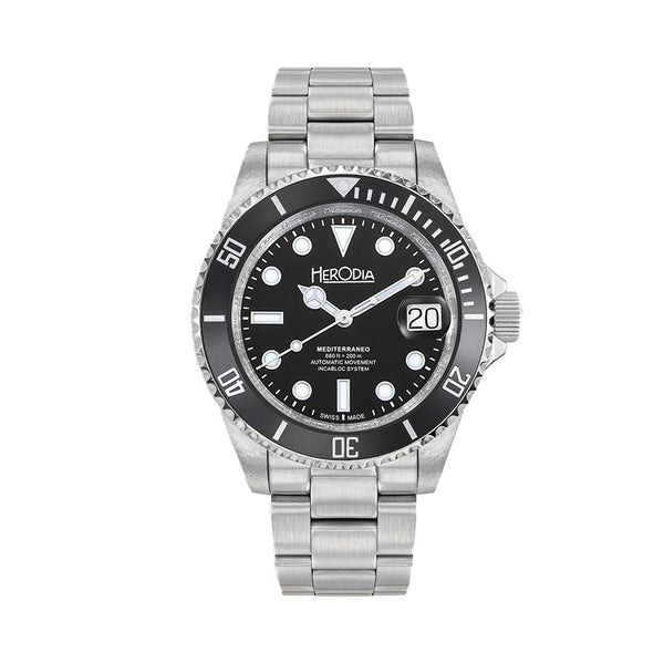 Herodia Mediterraneo Swiss Automatic Dive watch with Black Dial #HMEDSBKBK.AC