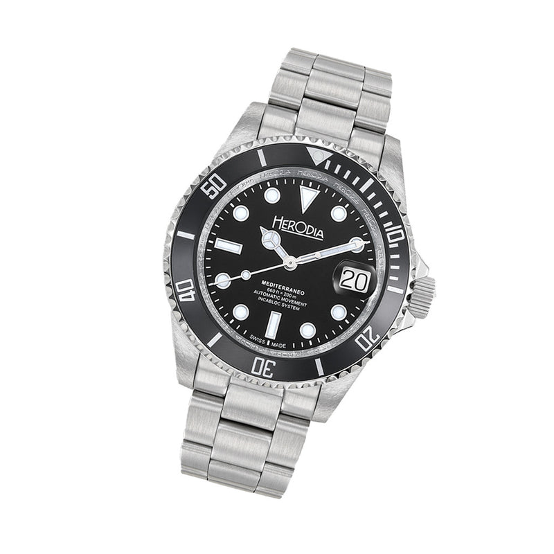 Herodia Mediterraneo Swiss Automatic Dive watch with Black Dial #HMEDSBKBK.AC