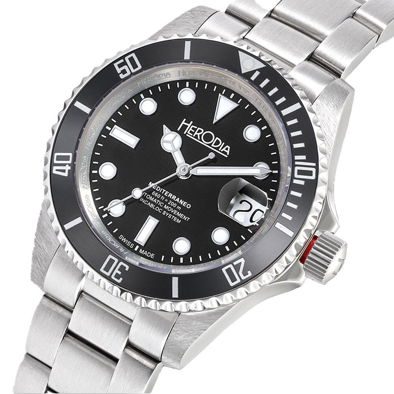 Herodia Mediterraneo Swiss Automatic Dive watch with Black Dial #HMEDSBKBK.AC