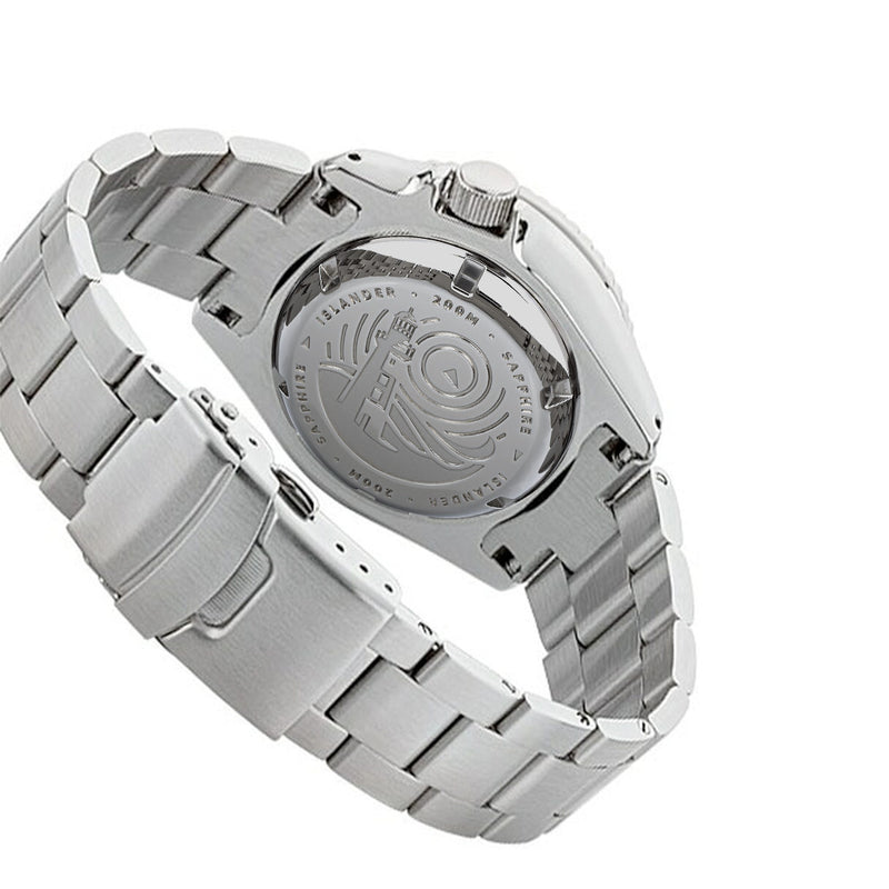 Islander Automatic Dive Watch with Solid-Link Bracelet, AR Sapphire Crystal, and Luminous Ceramic Bezel Insert #ISL-02 back